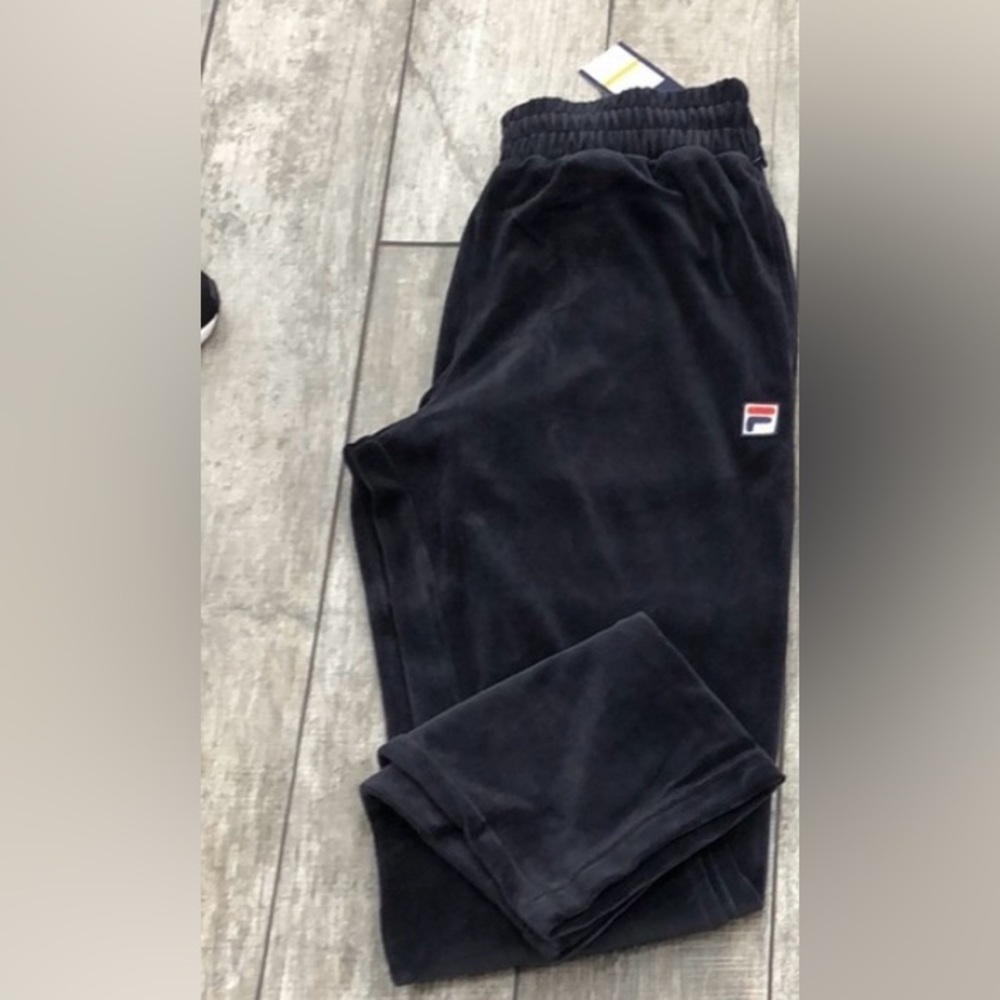 Men’s Fila Black Velour Fashion Tracksuit Pants / Sweatpants - NWT Final Price